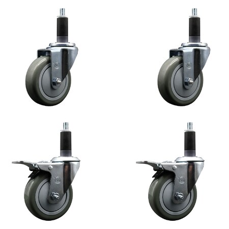 Service Caster 4'' SS Gray Poly Swivel 1-1/8'' Expanding Stem Caster Set 2 Total Lock Brakes, 4PK SCC-SSEXTTL20S414-PPUB-2-S-2-118